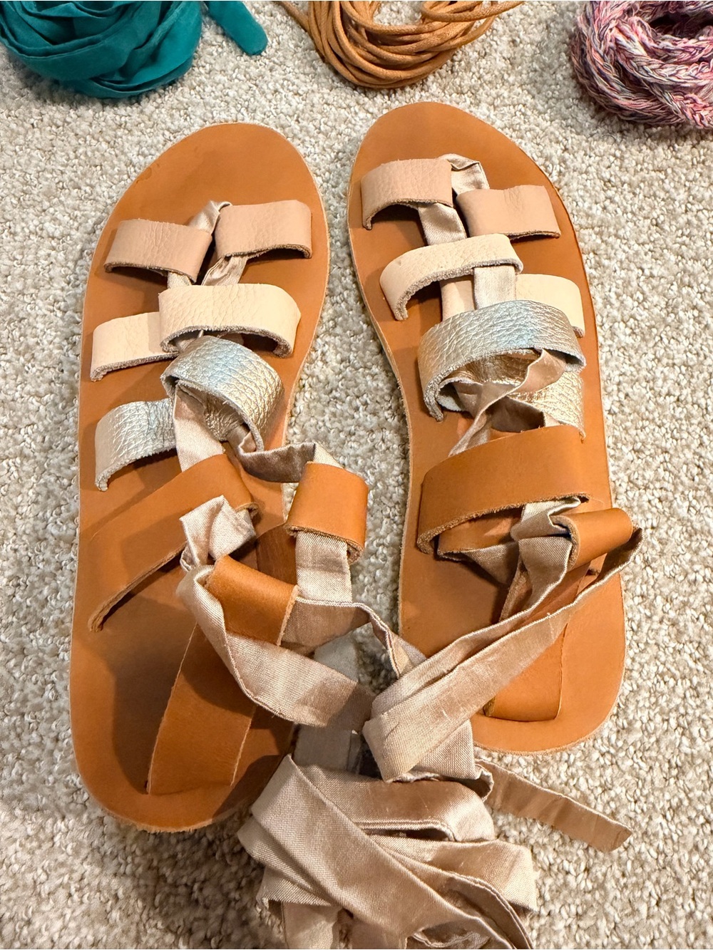 Sseko Strappy Wrap Sandals in Tan and Beige